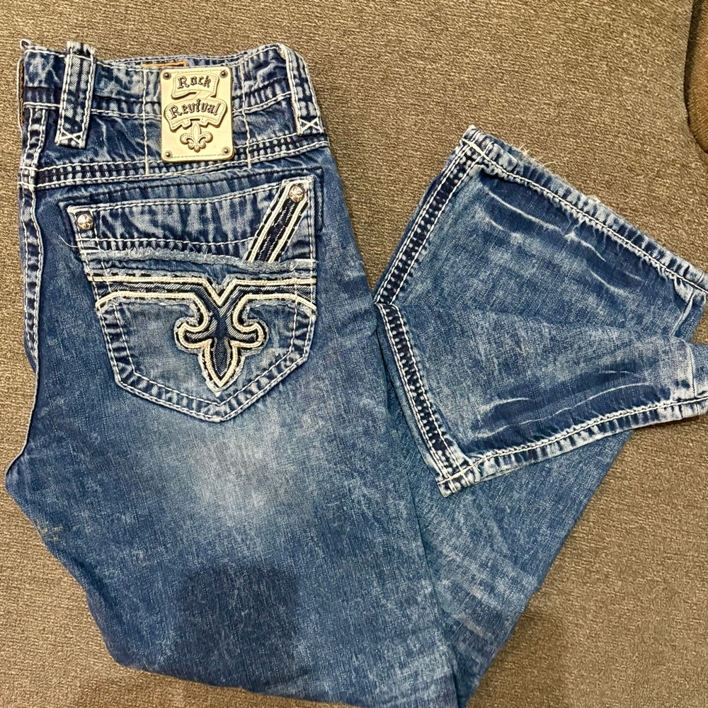 Men’s Rock Revival Bootcut SZ 36/32 Jeans EUC